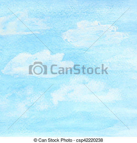 450x470 Watercolor Sky And Clouds. Watercolor Background With Blue Spring