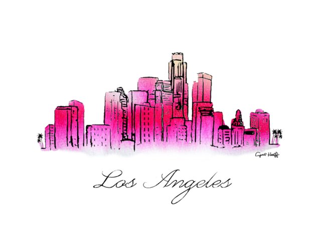 642x475 Los Angeles Watercolor Skyline La Print Wall Art City Art Etsy