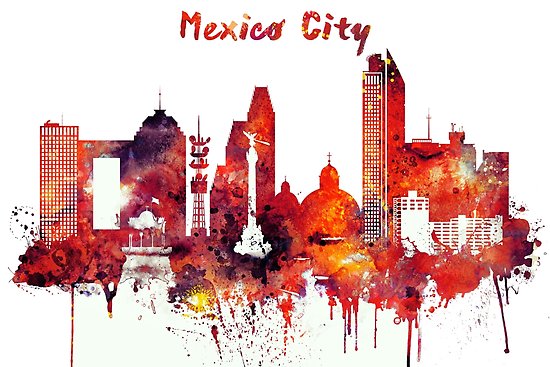 550x367 Mexico City Watercolor Skyline Posters By Ivondesign Redbubble