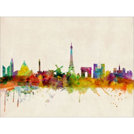 458x458 Paris Skyline Watercolour Art Canvas Print