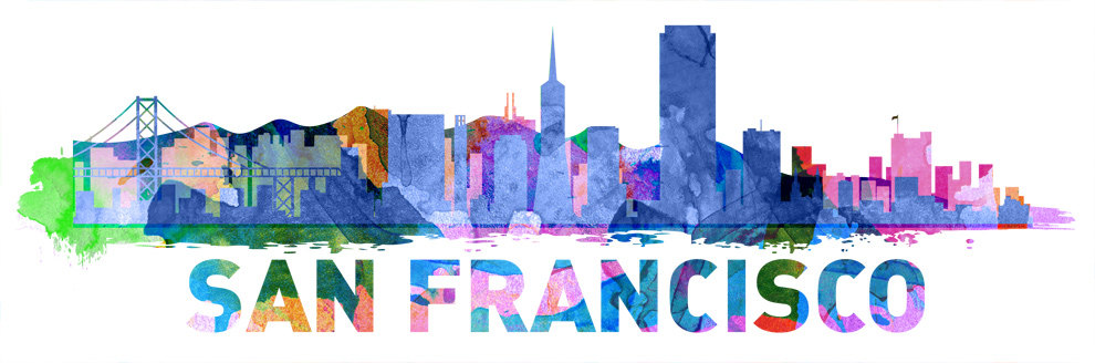 990x328 San Francisco City Skyline Watercolor Vinyl Wall Decal