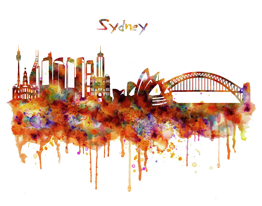 900x707 Sydney Watercolor Skyline Painting By Marian Voicu