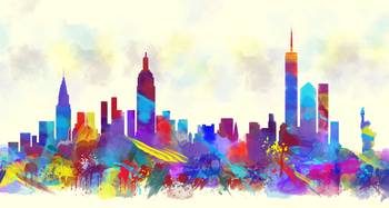 350x187 New York City Skyline Watercolor Print By Mary Alhadif