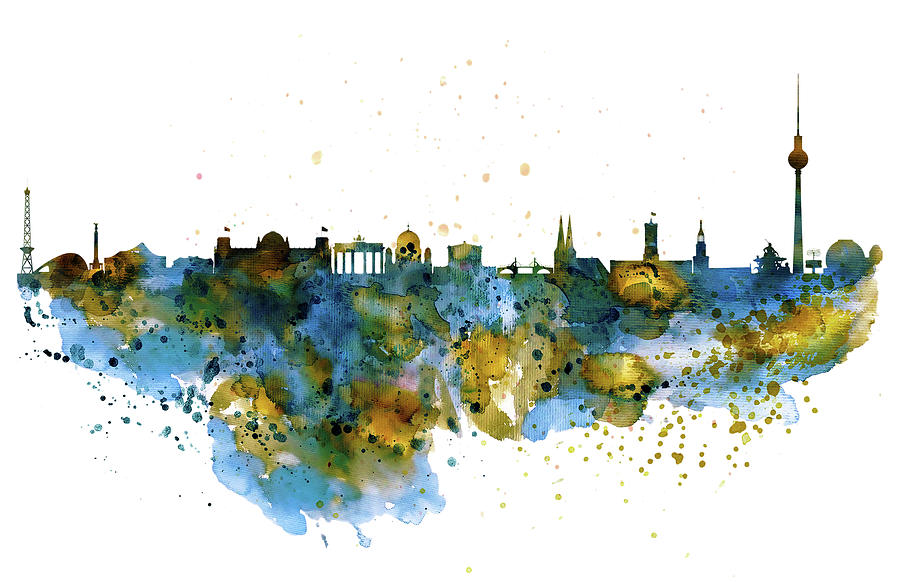 900x582 Berlin Watercolor Skyline Painting By Marian Voicu
