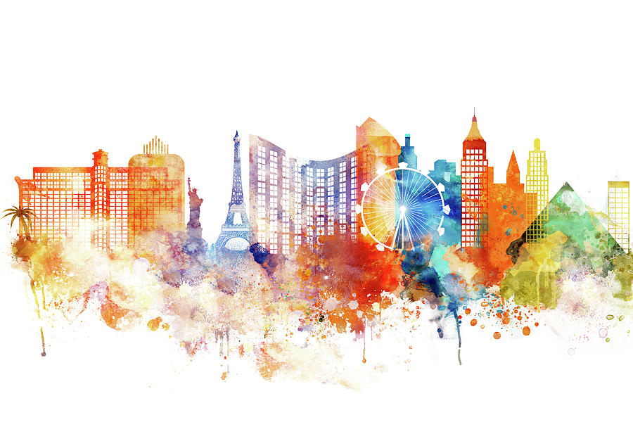 900x600 Las Vegas Watercolor Skyline Painting By Dim Dom