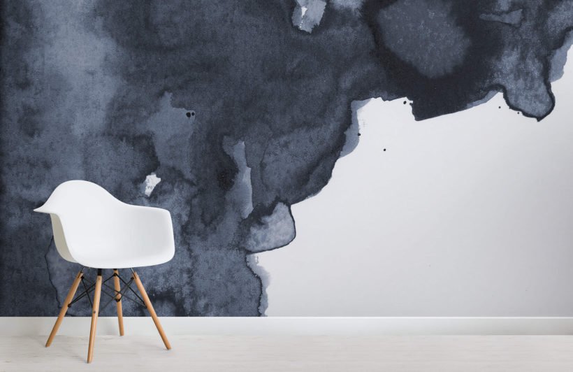 820x532 Navy Watercolor Wallpaper Blue Smoke Design Muralswallpaper