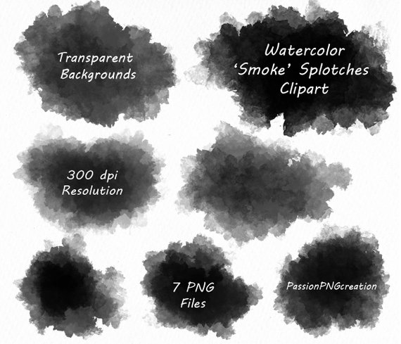 570x489 Watercolor Smoke Splotches Clipart Black Splashes Clipart Etsy