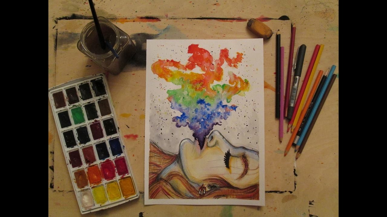 1280x720 Watercolor And Colored Pencils Rainbow Smoke