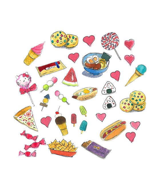 570x665 Snacks Clipart Watercolor Clipart Printable Home Decor Etsy