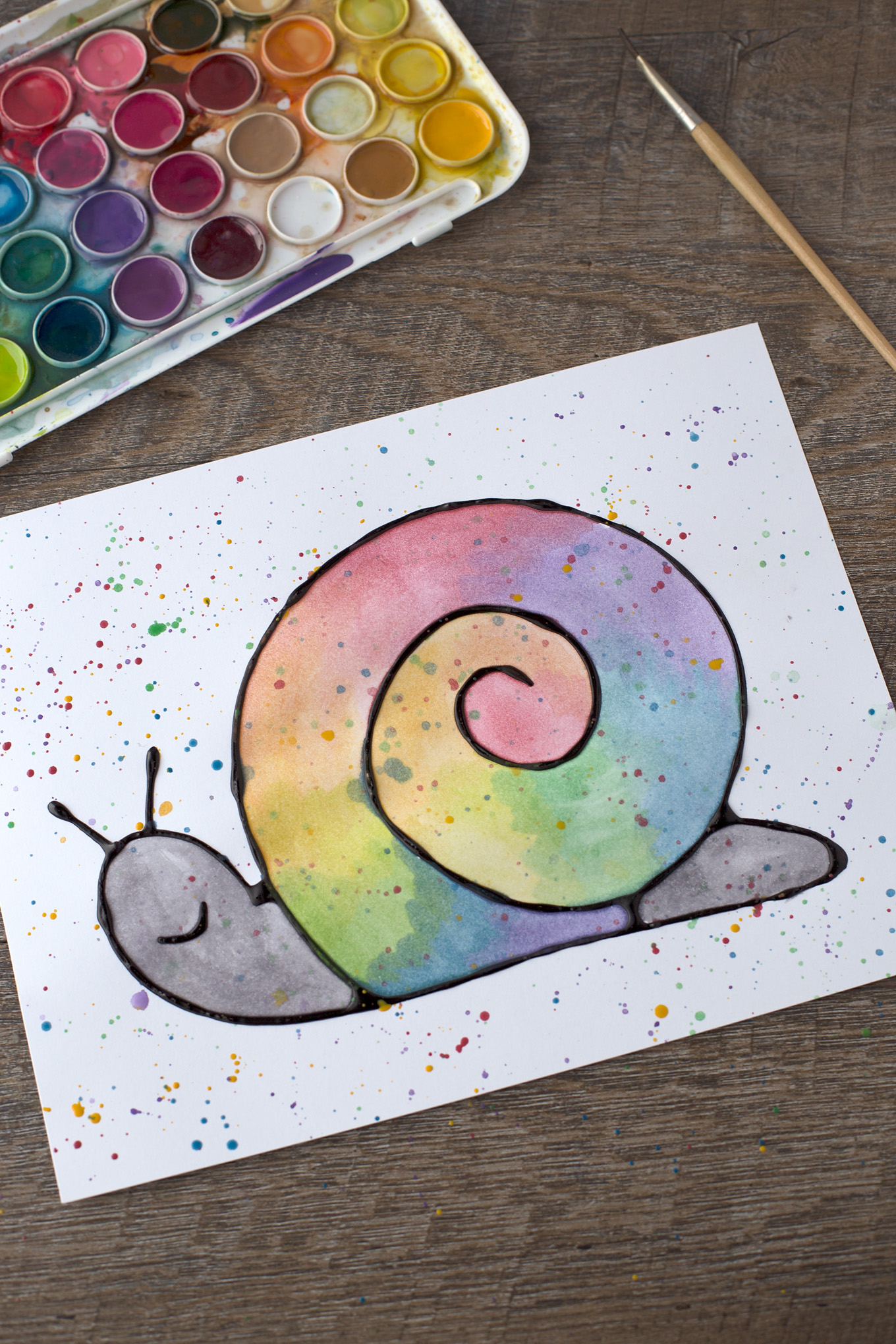 1360x2040 Black Glue And Watercolor Snail Art