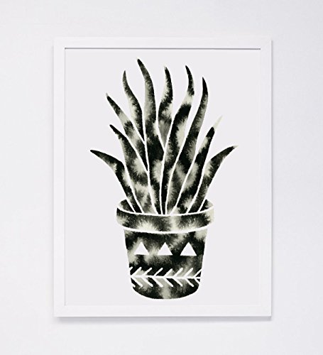 455x500 Modern Watercolor Snake Plant Painting, Black White