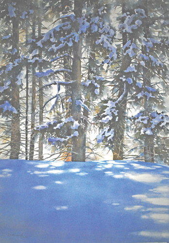 348x500 Watercolor Winter Wonderland Snow Landscapes, Snow Painting