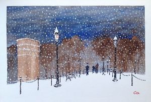 300x204 Washington Sq. Nyc Park Snow Scene Tom Cox 14x20 Original