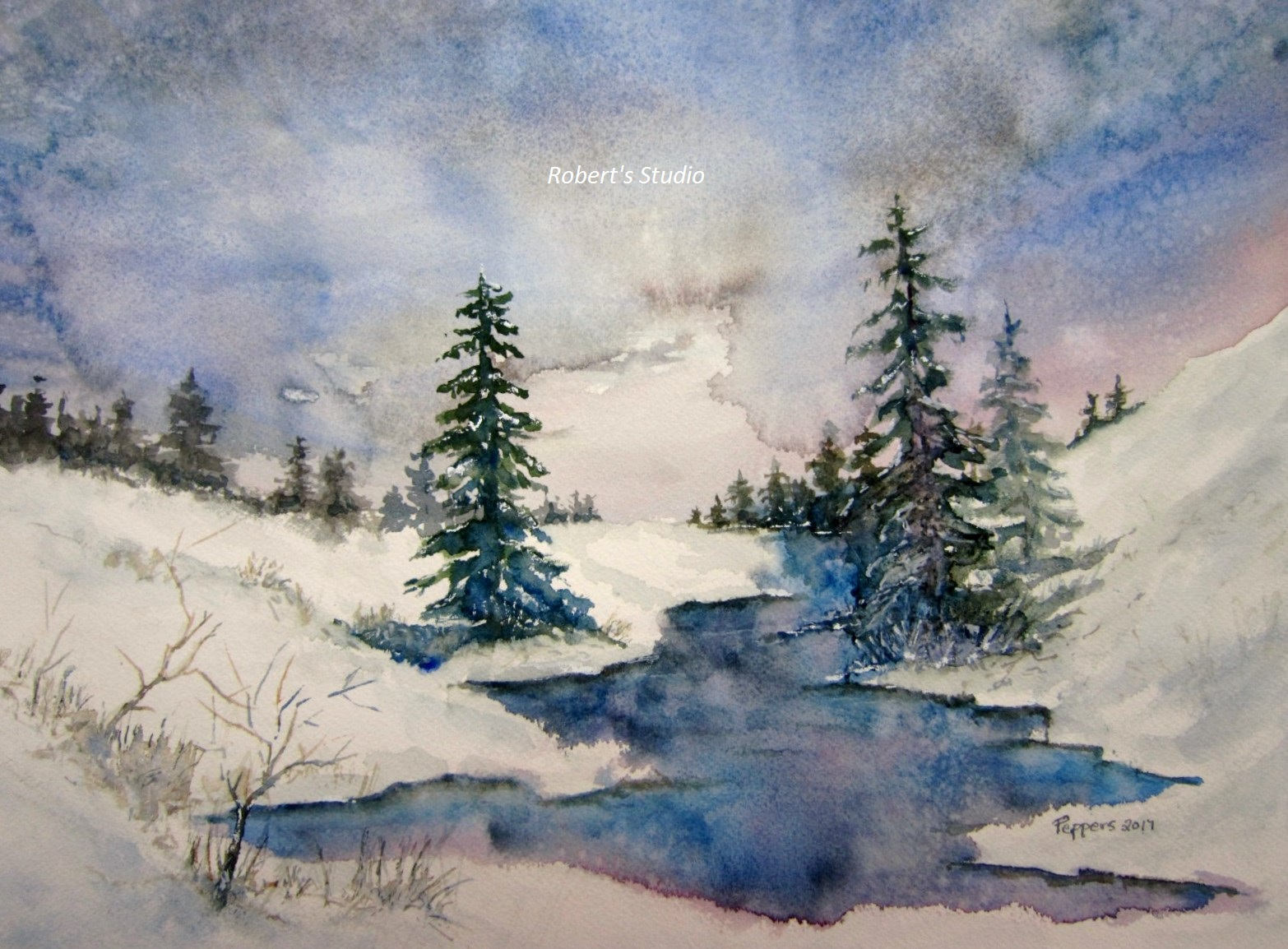 1566x1154 Watercolor Landscape Archival Print Winter Painting Winter Etsy