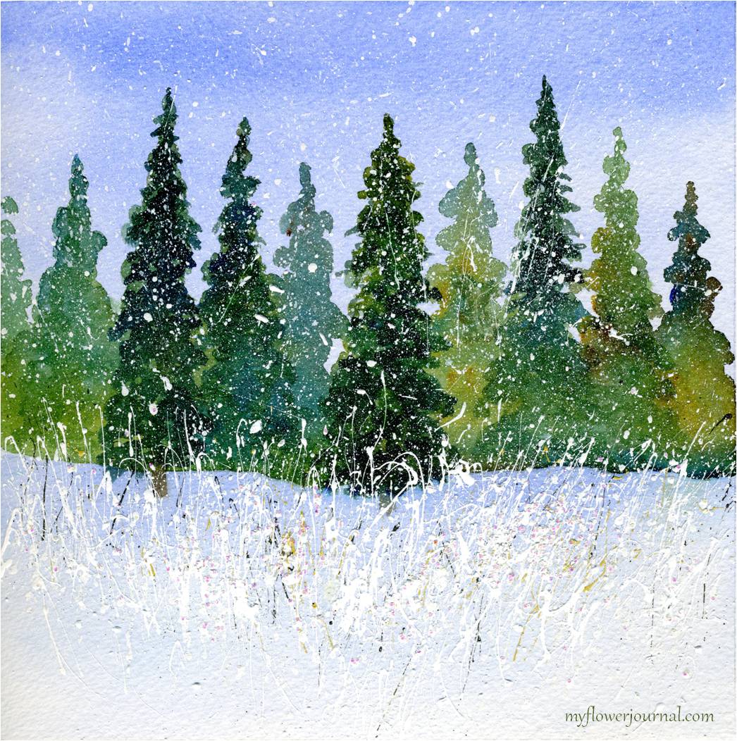 1046x1052 Winter Watercolor With Splattered Acrylic Paint