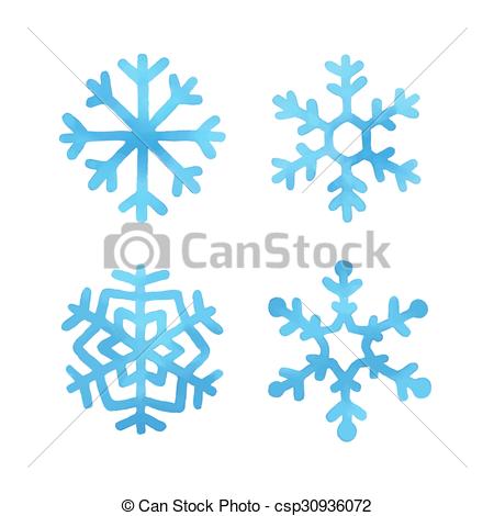 450x470 Set Of Watercolor Snowflakes. Set Of Four Blue Hand Drawn