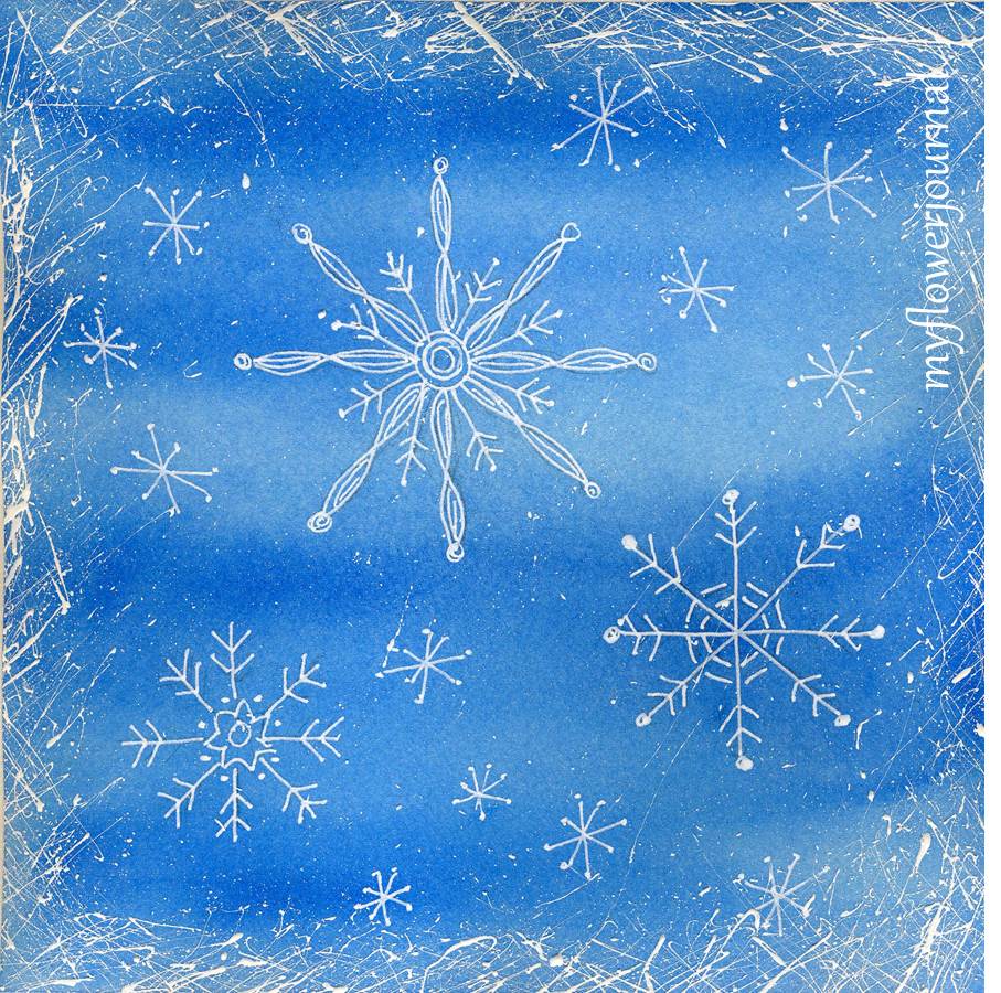 907x900 Snowflake Doodles On A Watercolor Background
