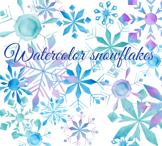 570x513 Snowflakes Clipart Winter Clipart Watercolor Snowflake Hand Etsy