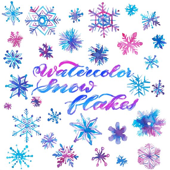 570x570 Watercolor Snowflake Clipart Digital Watercolor Winter Etsy