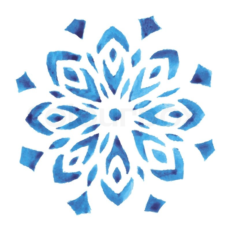 800x800 Blue Watercolor Snowflake. Ornate Winter Symbol. Vector