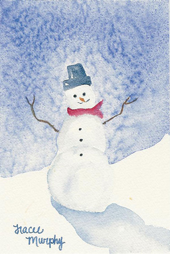 335x500 Snowman Original Watercolor 4x6 Inches Painted In 2007