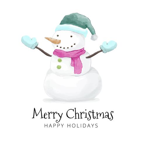 490x490 Watercolor Cute Snowman Smiling Wearing Snow Cap And Gloves