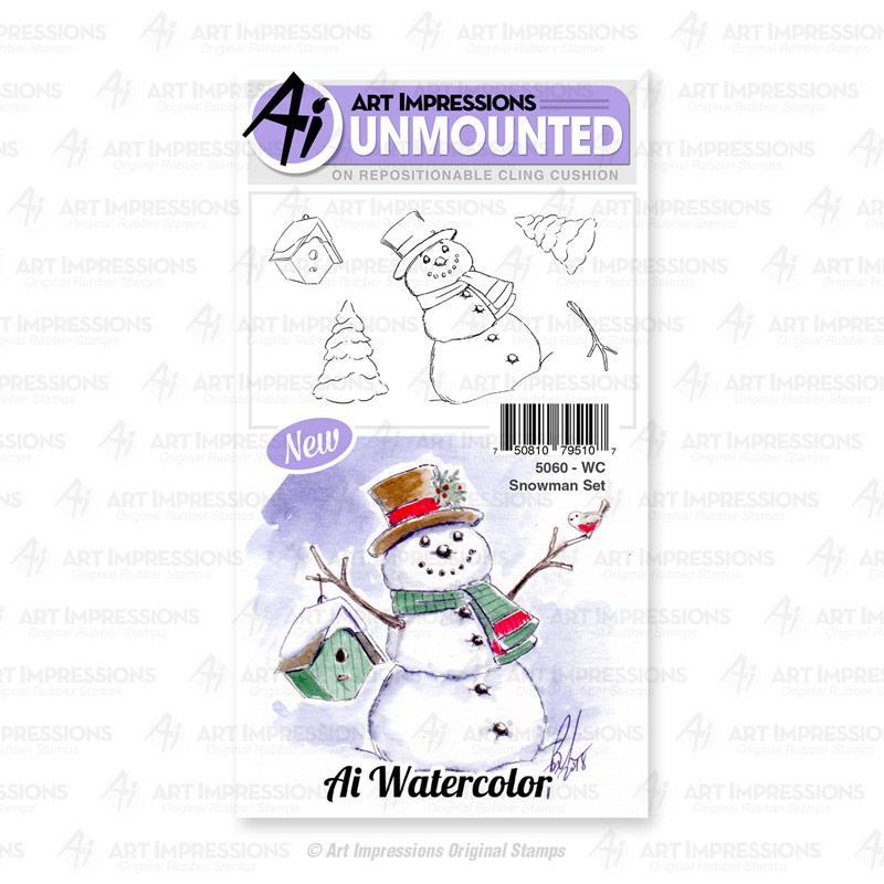 800x800 Watercolor Snowman, Art Impressions Cling Stamps