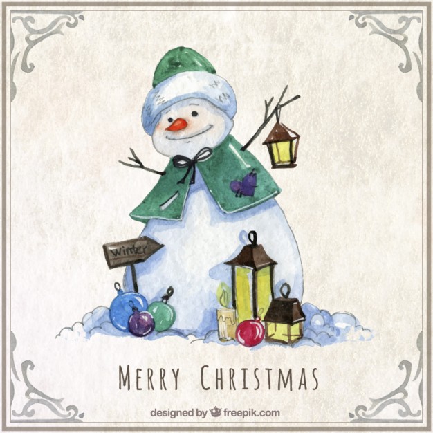 626x626 Watercolor Snowman Christmas Card Vector Premium Download