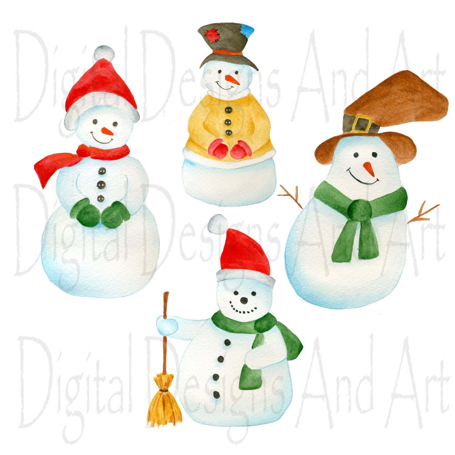 1500x1500 Watercolor Snowman Clipart Watercolor Snowman Illustration Etsy