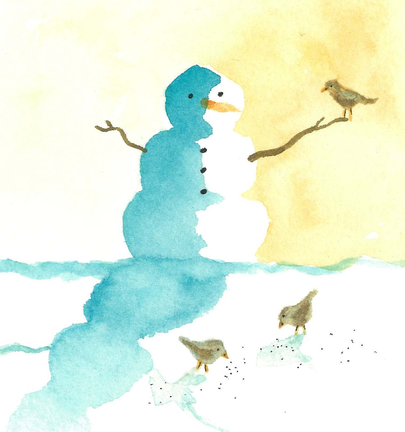 1407x1500 Watercolor Snowman With Birds Could Go On My Winter Wonderland