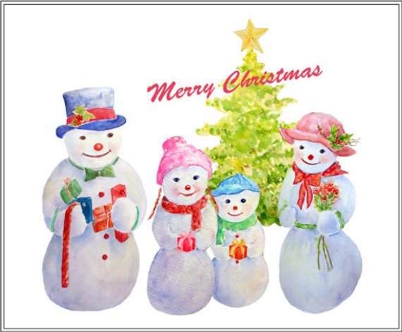 570x471 Watercolor Snowman Clipart 4 Snowman Figures Father Mother Etsy