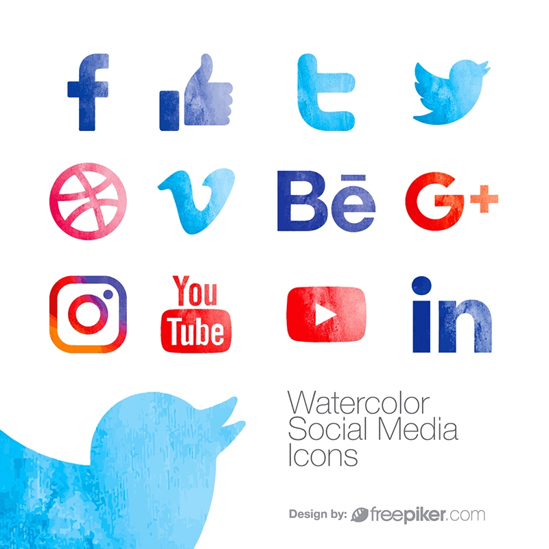 800x800 Freepiker Watercolor Social Media Icons