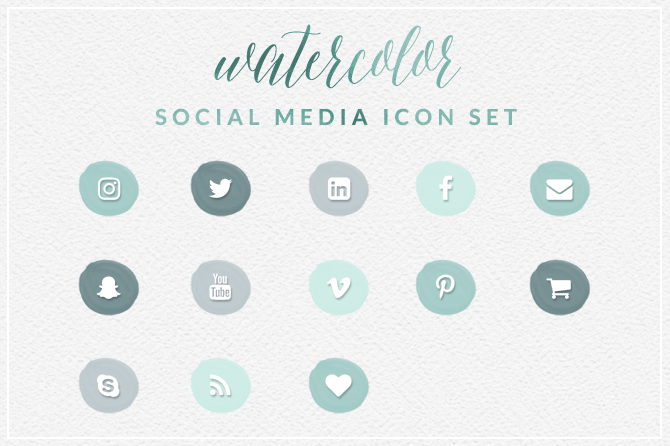 670x446 Green Watercolor Social Media Icons By Dinosaur Stew