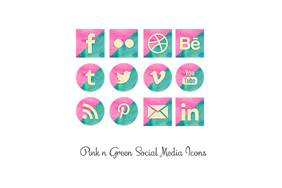 580x386 Pink And Green Watercolor Social Media Icons Graphic By Anjana