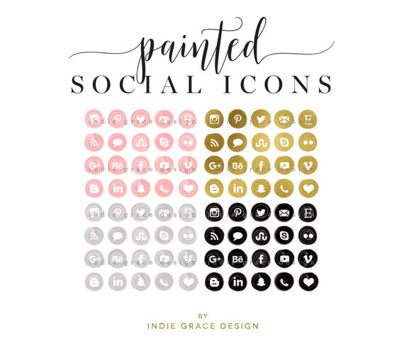 570x485 Watercolor Social Icons Acrylic Social Media Icons Painted Etsy