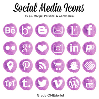 350x350 Watercolor Social Media Icons, Violet, Purple, Instagram