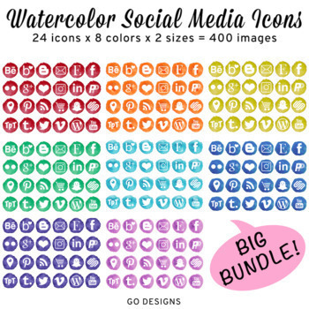 350x350 Watercolor Social Media Icons Big Bundle 400 Icons By Grade