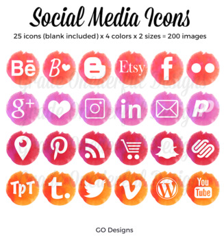 327x350 Watercolor Social Media Icons Pink, Red, Coral, Orange 128