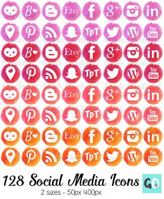 236x287 Watercolor Social Media Icons Aqua Turquoise 2 Sizes 24