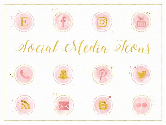 570x428 Watercolour Social Media Icons In Pink And Gold Marketing Etsy