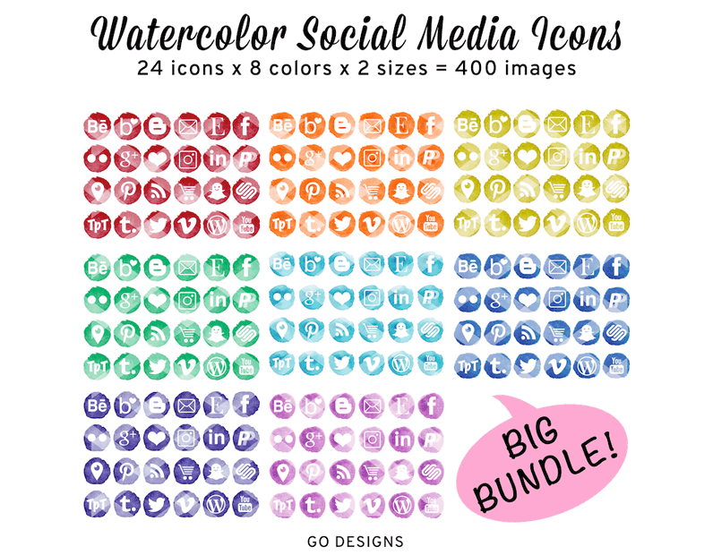 796x620 Beautiful Bundle Of Watercolor Social Media Icons Grade Onederful