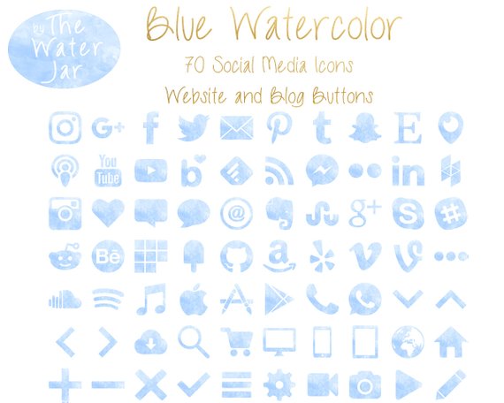 570x456 Blog Buttons Blue Watercolor Social Media Icons Social Icons Etsy