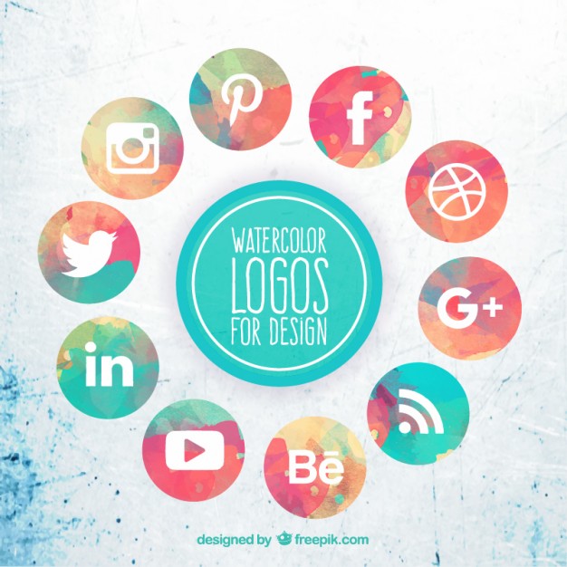 626x626 Collection Of Watercolor Social Media Icons Vector Free Download
