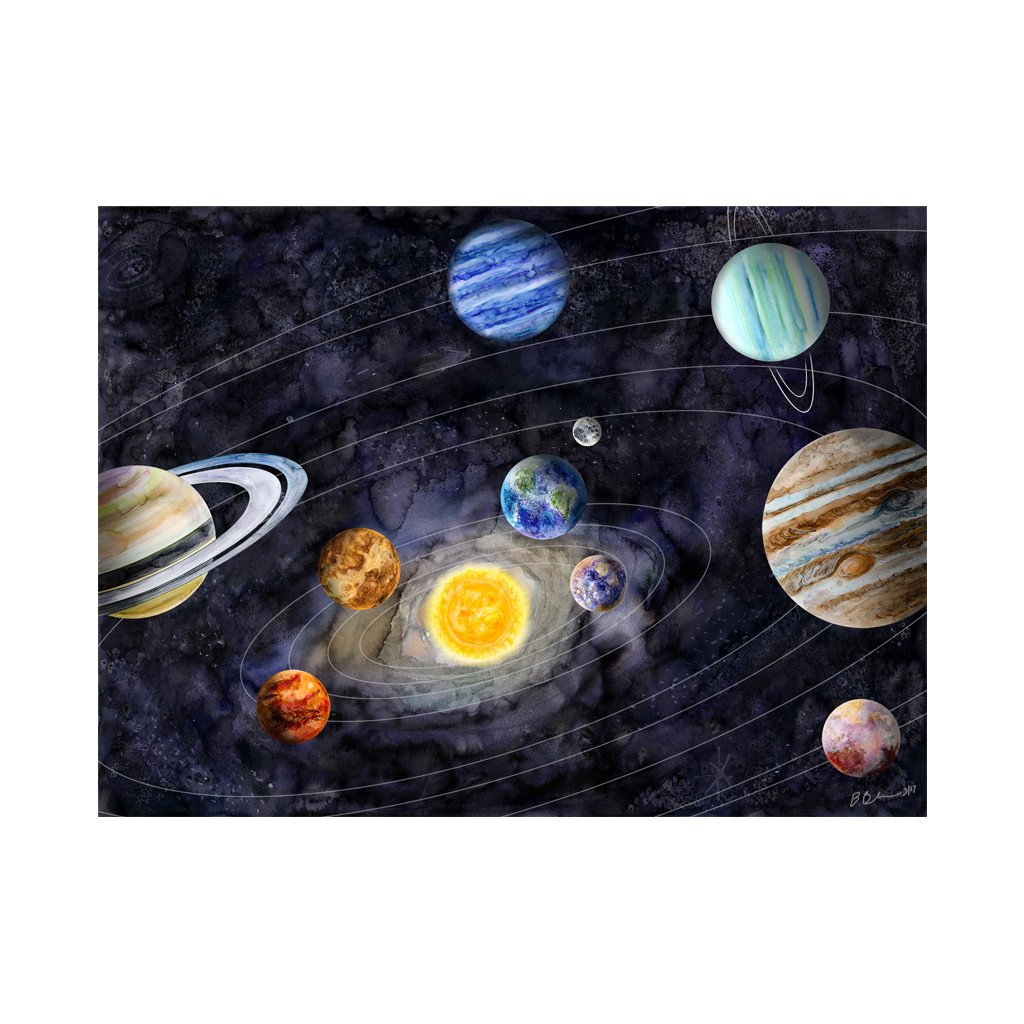 1024x1024 Solar System Watercolor Art Space Poster Print Tiny Toes Design