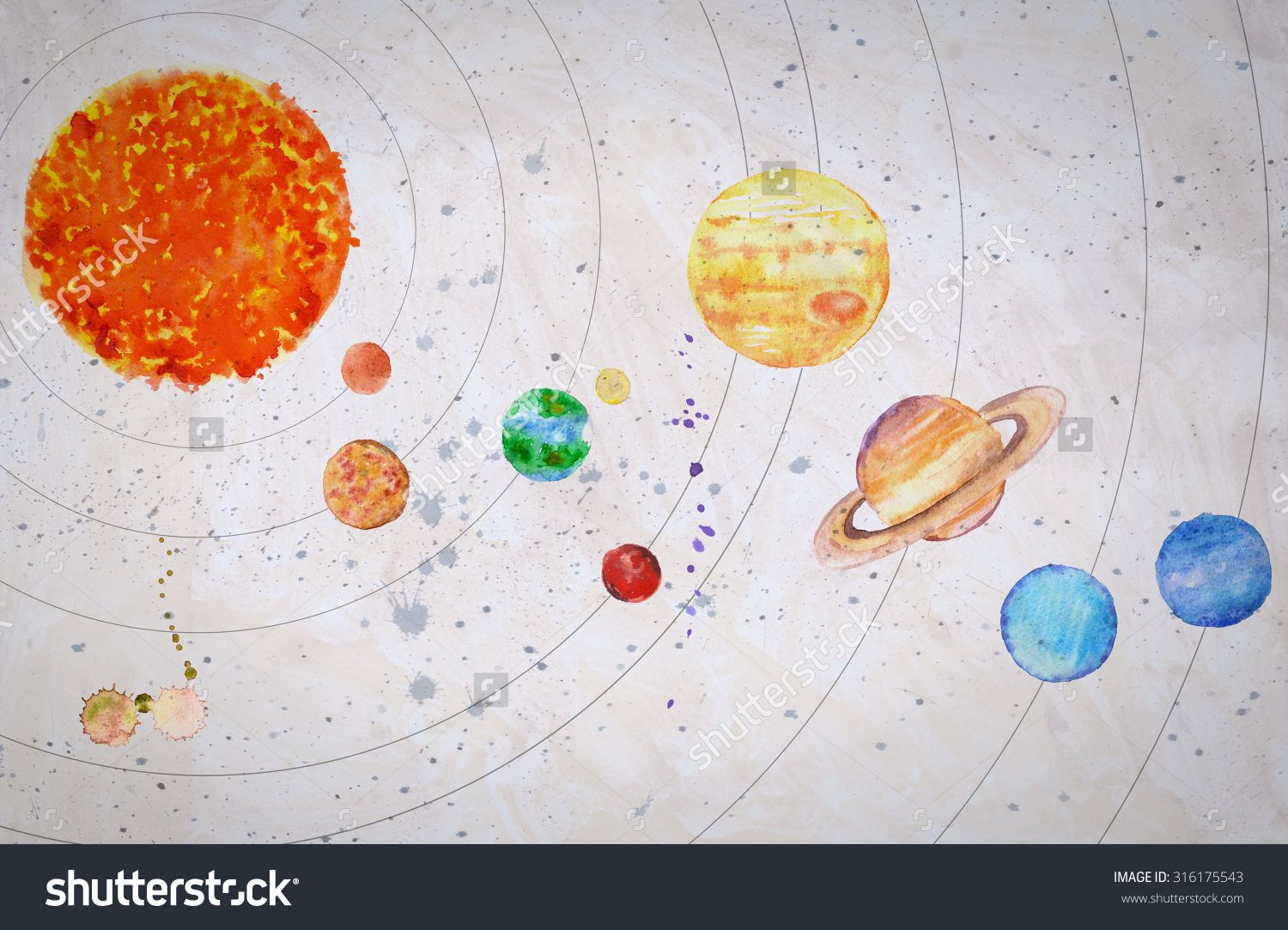1500x1083 Stock Photo Watercolor Solar System Sun And Planets Mercury Venus