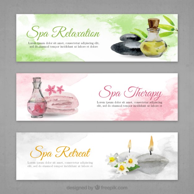 626x626 Spa Banners Set In Watercolor Effect Vector Free Download