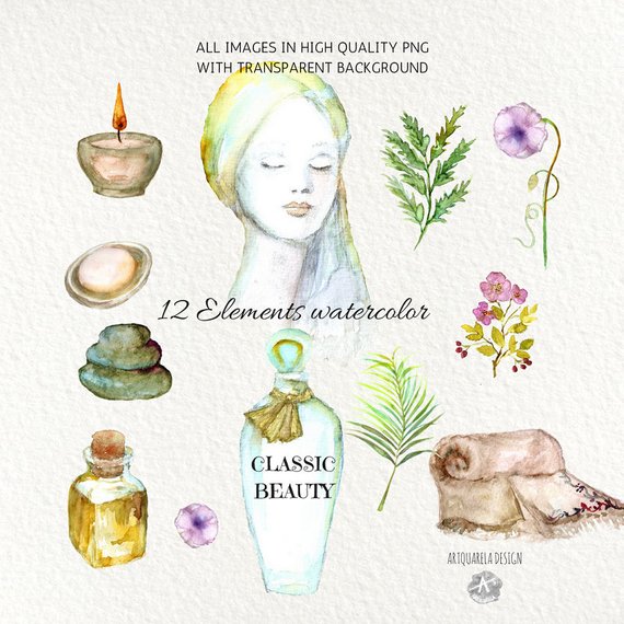 570x570 Watercolor Beauty Spa Clip Arttender Woman .old Perfume Etsy