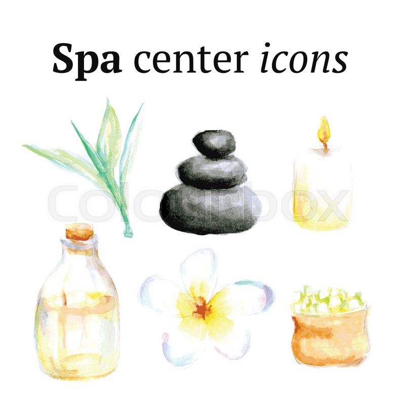 800x800 Watercolor Spa Icons In Vintage Style, Vector Stock Vector