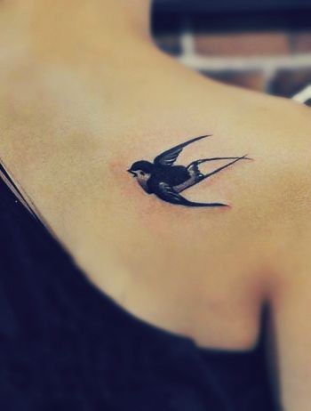 350x462 Black Sparrow Watercolor Tattoo On Shoulder For Girls