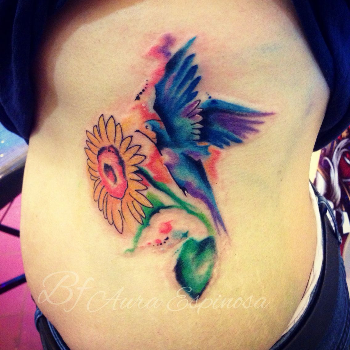 1136x1136 Watercolor Sparrow Tattoo With Sunflower Done By Our Resident